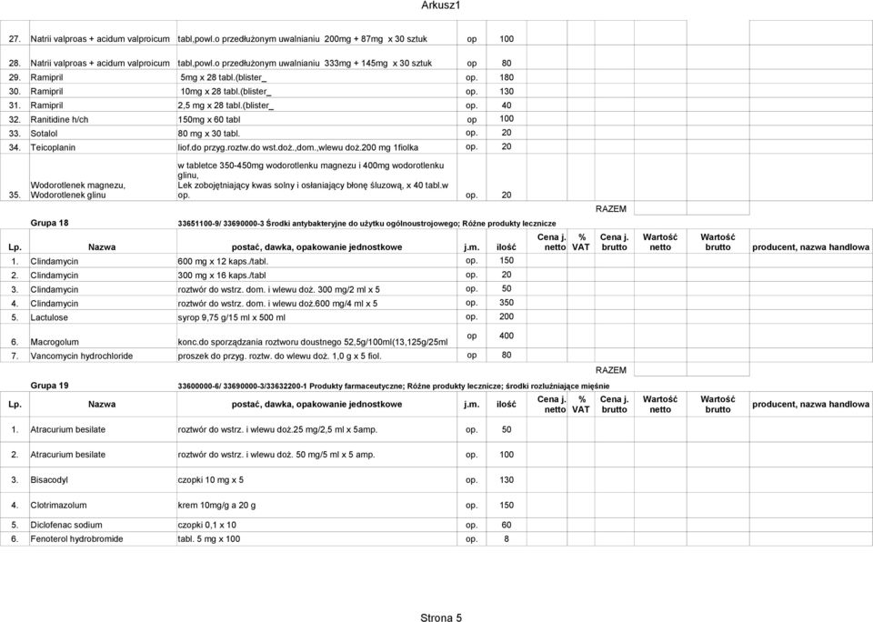 Sotalol 80 mg x 30 tabl. op. 20 34. Teicoplanin liof.do przyg.roztw.do wst.doż.,dom.,wlewu doż.200 mg 1fiolka op.