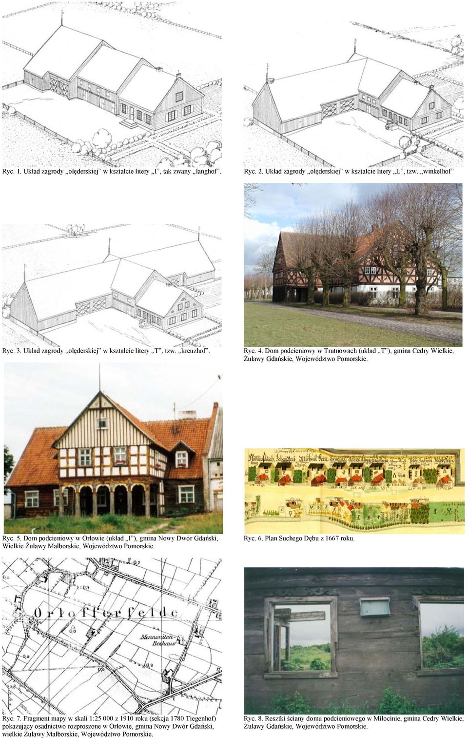 Dom podcieniowy w Orłowie (układ I ), gmina Nowy Dwór Gdański, Wielkie Żuławy Malborskie, Województwo Pomorskie. Ryc. 6. Plan Suchego Dębu z 1667 roku. Ryc. 7.