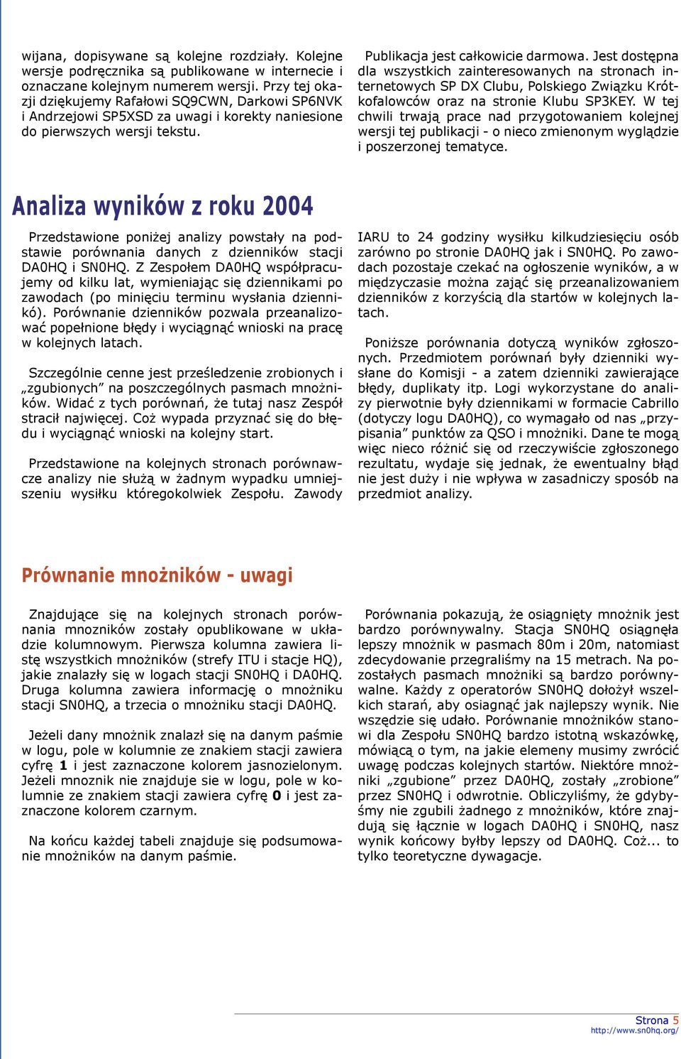 Jest dostępna dla wszystkich zainteresowanych na stronach internetowych SP DX Clubu, Polskiego Związku Krótkofalowców oraz na stronie Klubu SP3KEY.
