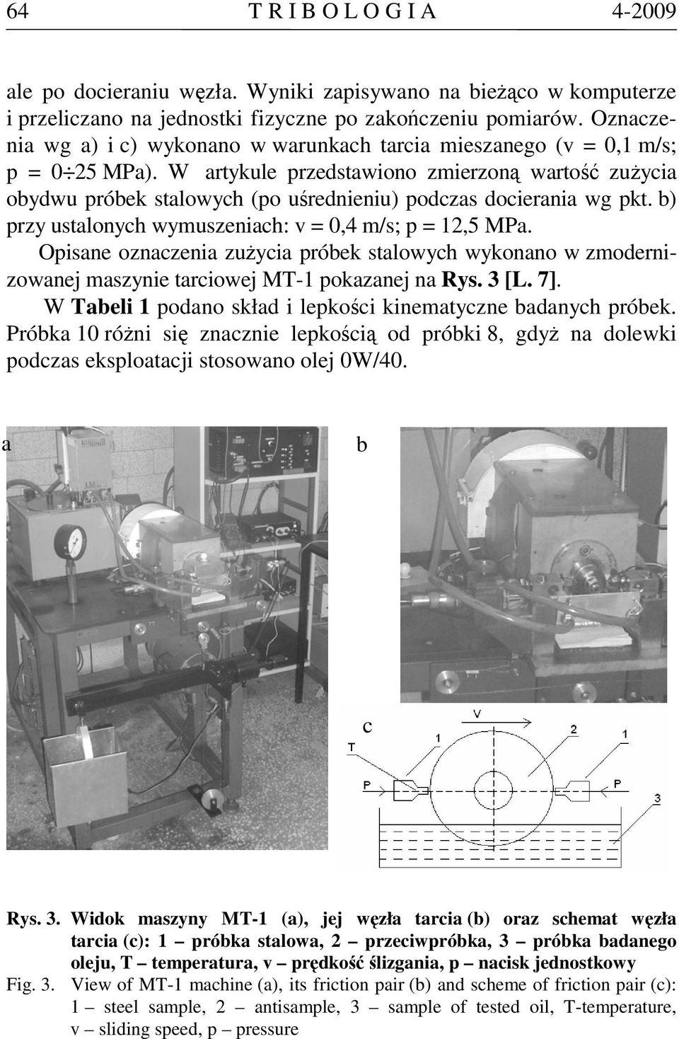 ) przy ustlonych wymuszenich: v = 0,4 m/s; p = 12,5 MP. Opisne oznczeni zużyci próek stlowych wykonno w zmodernizownej mszynie trciowej MT-1 pokznej n Rys. 3 [L. 7].