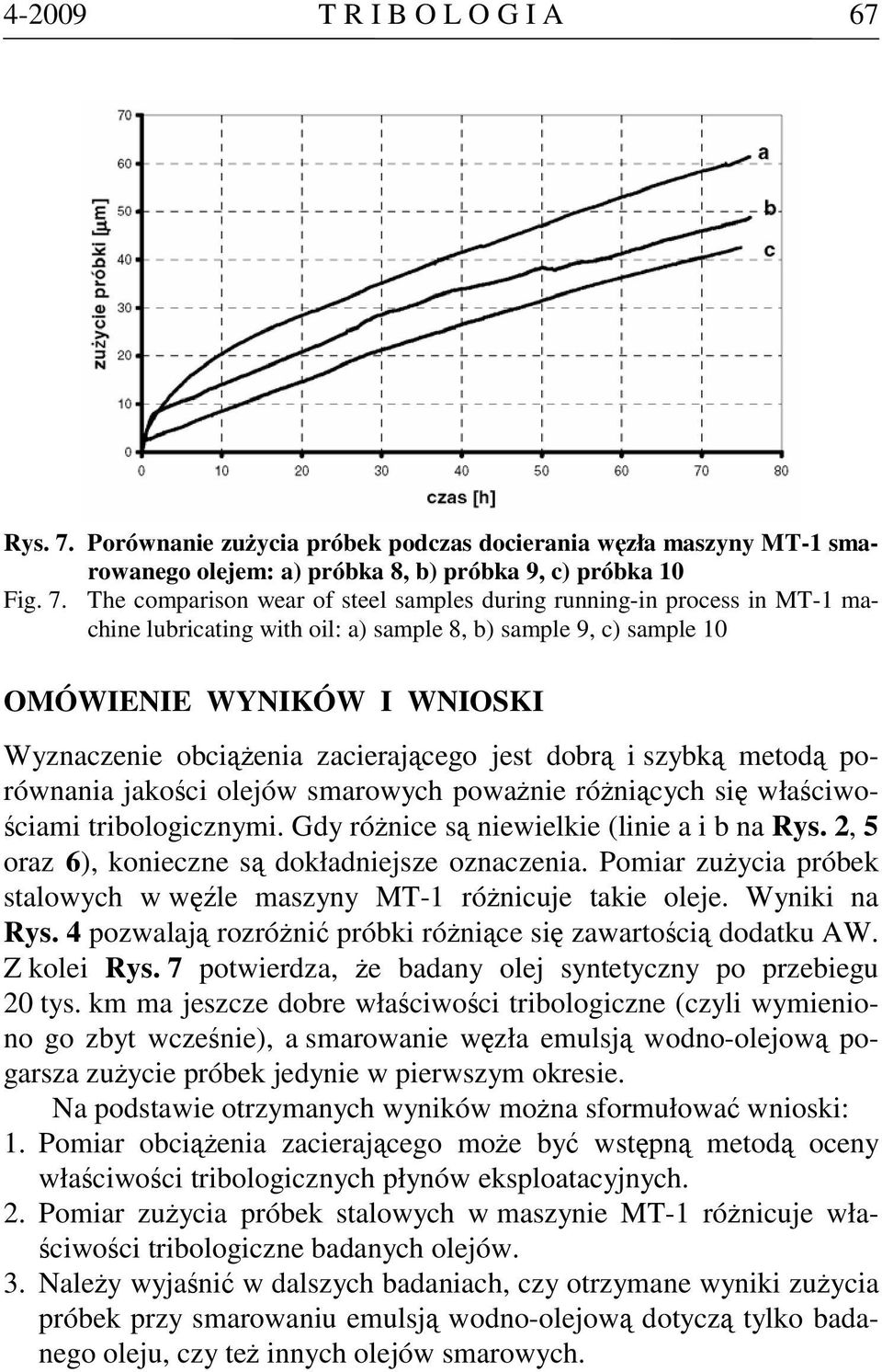 The comprison wer of steel smples during running-in process in MT-1 mchine luricting with oil: ) smple 8, ) smple 9, c) smple 10 OMÓWIENIE WYNIKÓW I WNIOSKI Wyznczenie ociążeni zcierjącego jest dorą