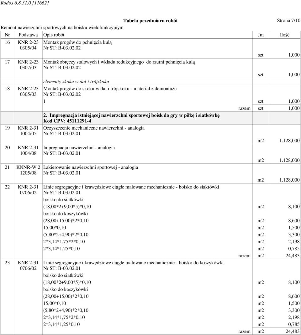 do skoku w dal i trójskoku - materiał z demontażu 1 szt 1,000 razem szt 1,000 2.