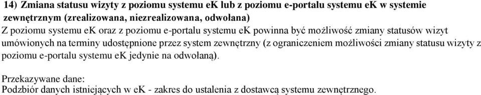 systemu ek powinna być możliwość zmiany statusów wizyt umówionych na terminy udostępnione przez system