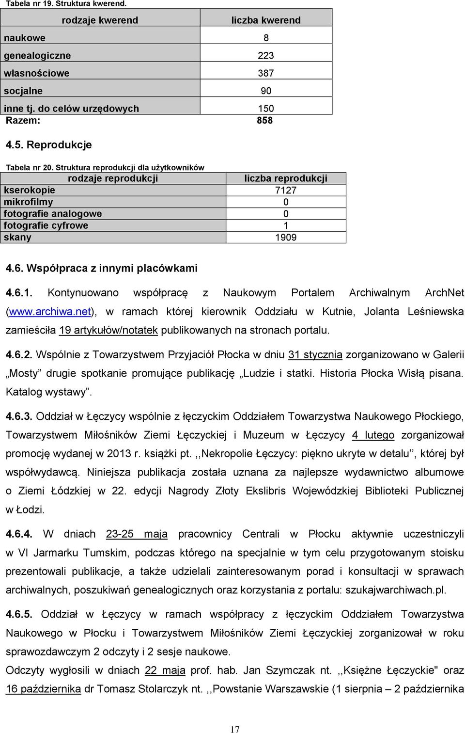 6.1. Kontynuowano współpracę z Naukowym Portalem Archiwalnym ArchNet (www.archiwa.