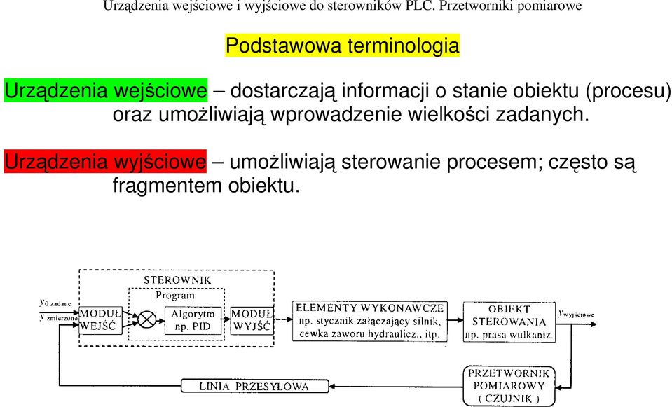 dostarczają informacji o stanie obiektu (procesu) oraz umożliwiają