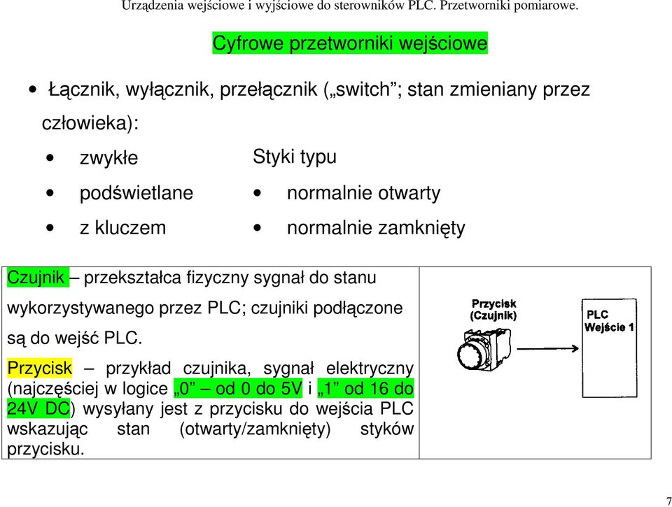 wykorzystywanego przez PLC; czujniki podłączone są do wejść PLC.