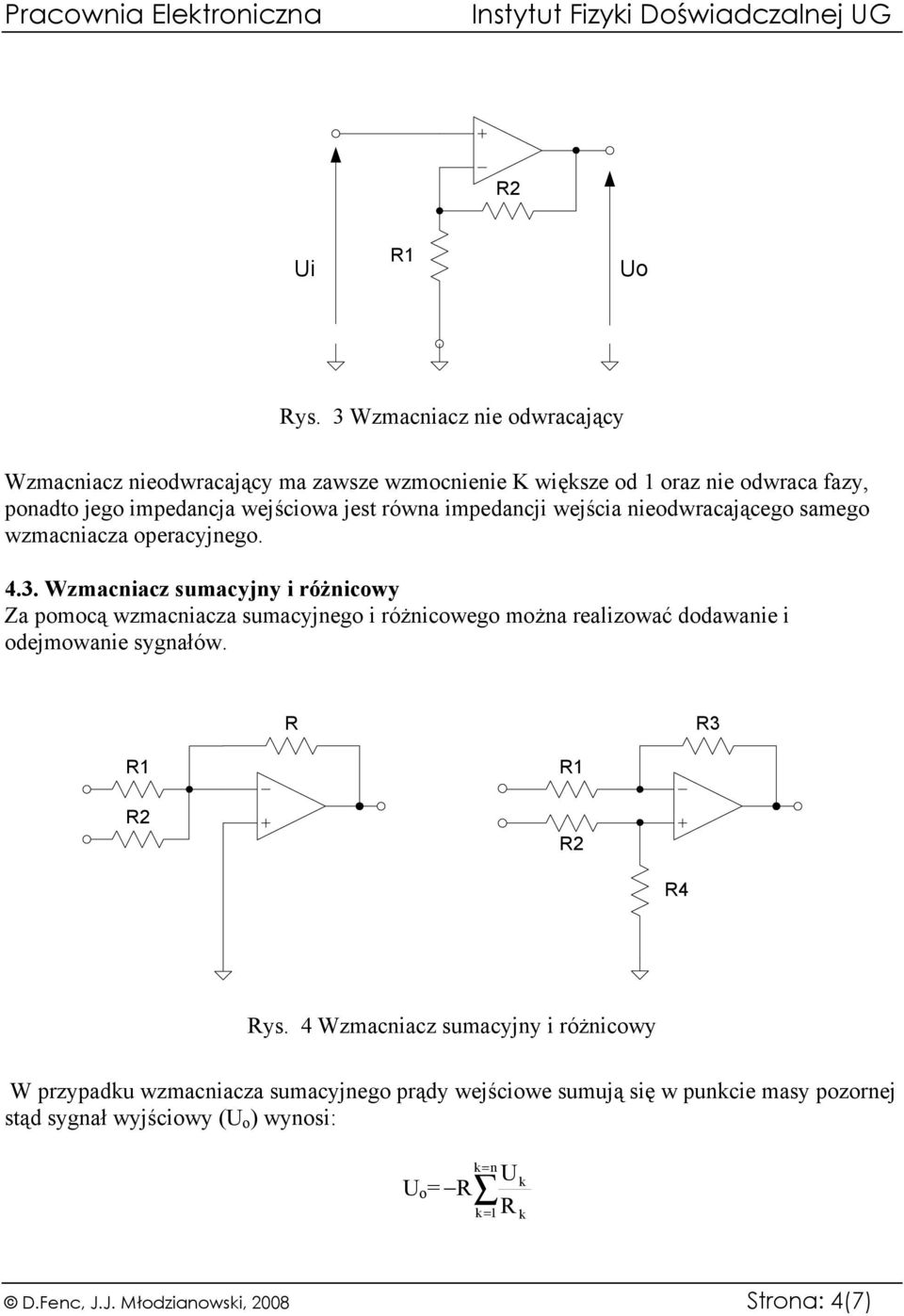 jest równa impedancji wejścia nieodwracającego samego wzmacniacza operacyjnego. 4.3.