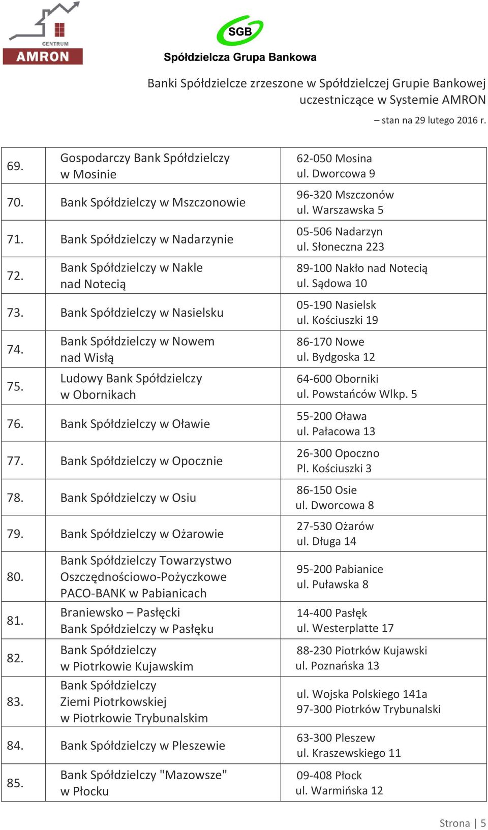 Bydgoska 12 64-600 Oborniki ul. Powstańców Wlkp. 5 76. w Oławie 77. w Opocznie 78. w Osiu 79. w Ożarowie 80. 81. 82. 83.