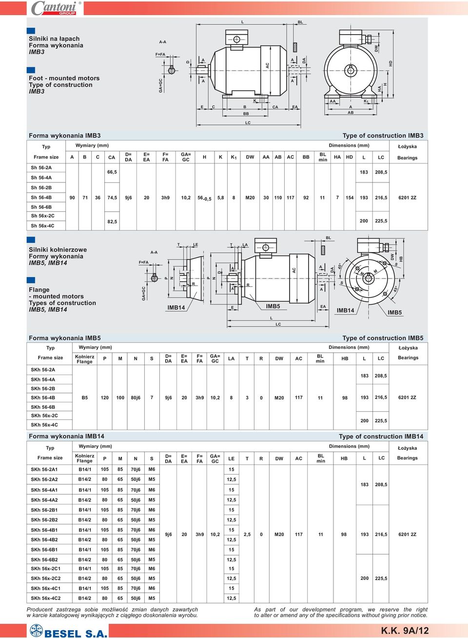 F - E C W - mounted motors es of construction IB5, G= E IB5 E IB5 Forma wykonania IB5 Kh 56-2 Kh 56-4 Kh 56-2B Kh 56-4B Kh 56-6B Kh 56x-2C Kh 56x-4C B5 = G= W C E F 100 j6 7 9j6 20 h9 10,2 8 0 20 117