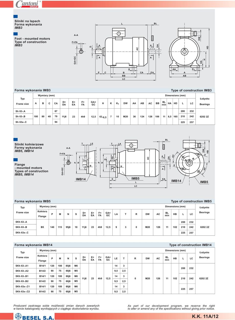 C 94 225 257 ilniki ko³nierzowe Formy wykonania IB5, - mounted motors es of construction IB5, F G= - E E IB5 C E W IB5 Forma wykonania IB5 Kh 6-. = G= W C E F e of construction IB5 200 22 Kh 6-.