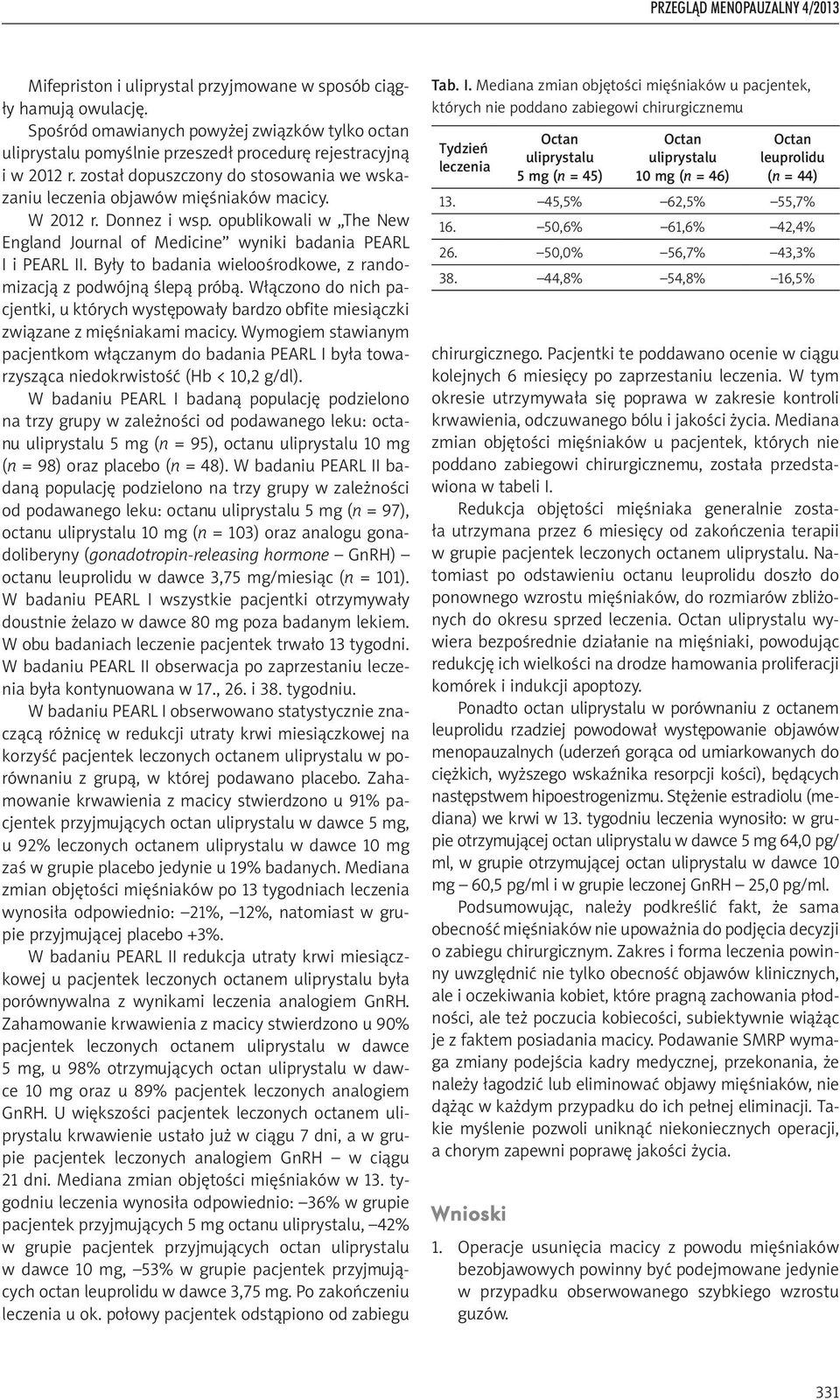 Były to badania wieloośrodkowe, z randomizacją z podwójną ślepą próbą. Włączono do nich pacjentki, u których występowały bardzo obfite miesiączki związane z mięśniakami macicy.