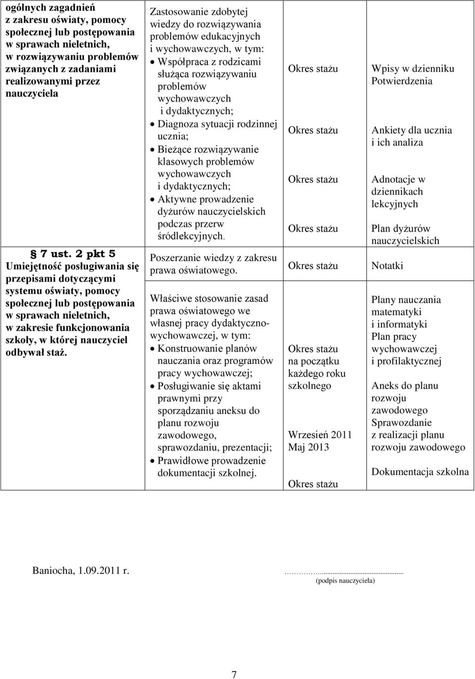 staż. Zastosowanie zdobytej wiedzy do rozwiązywania problemów edukacyjnych i, w tym: Współpraca z rodzicami służąca rozwiązywaniu problemów i dydaktycznych; Diagnoza sytuacji rodzinnej ucznia;