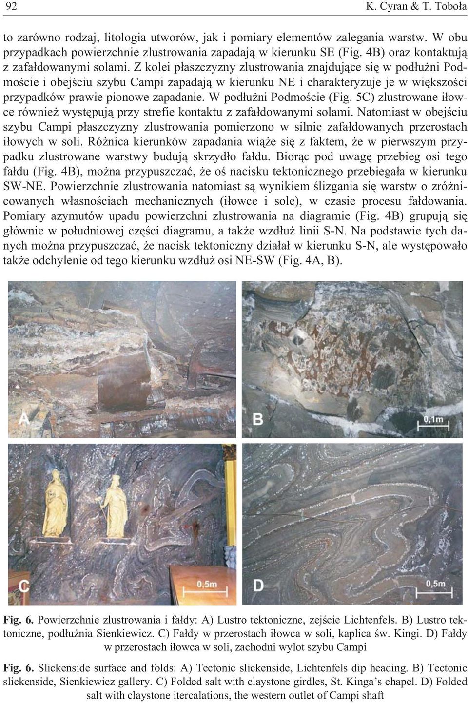 Z kolei p³aszczyzny zlustrowania znajduj¹ce siê w pod³u ni Podmoœcie i obejœciu szybu Campi zapadaj¹ w kierunku NE i charakteryzuje je w wiêkszoœci przypadków prawie pionowe zapadanie.