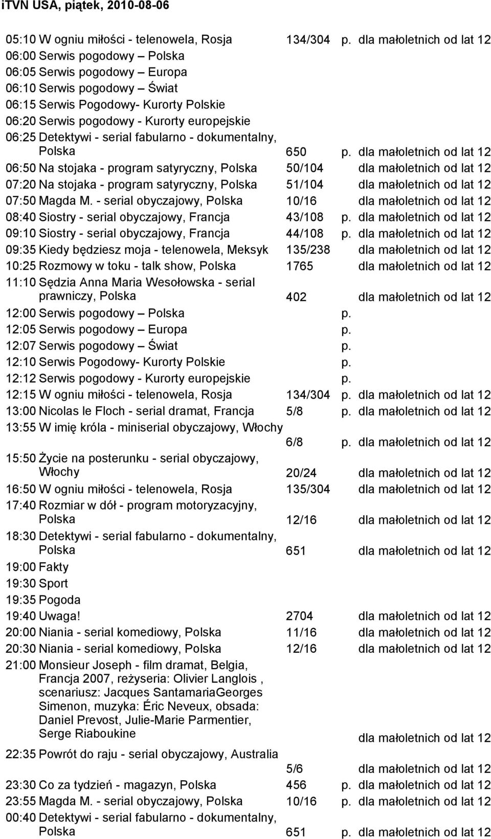 - serial obyczajowy, Polska 10/16 08:40 Siostry - serial obyczajowy, Francja 43/108 p. 09:10 Siostry - serial obyczajowy, Francja 44/108 p.