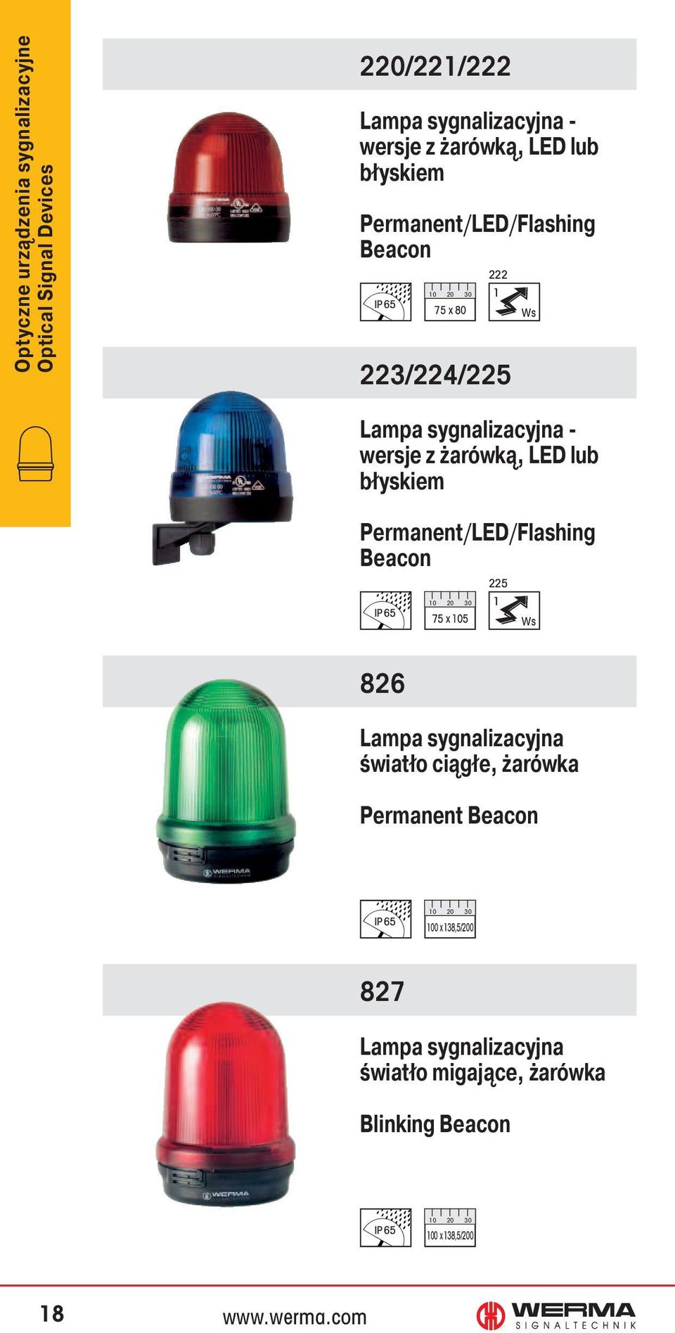 LED lub błyskiem Permanent/LED/Flashing Beacon 75 x 105 225 1 826 Lampa sygnalizacyjna światło ciągłe, żarówka