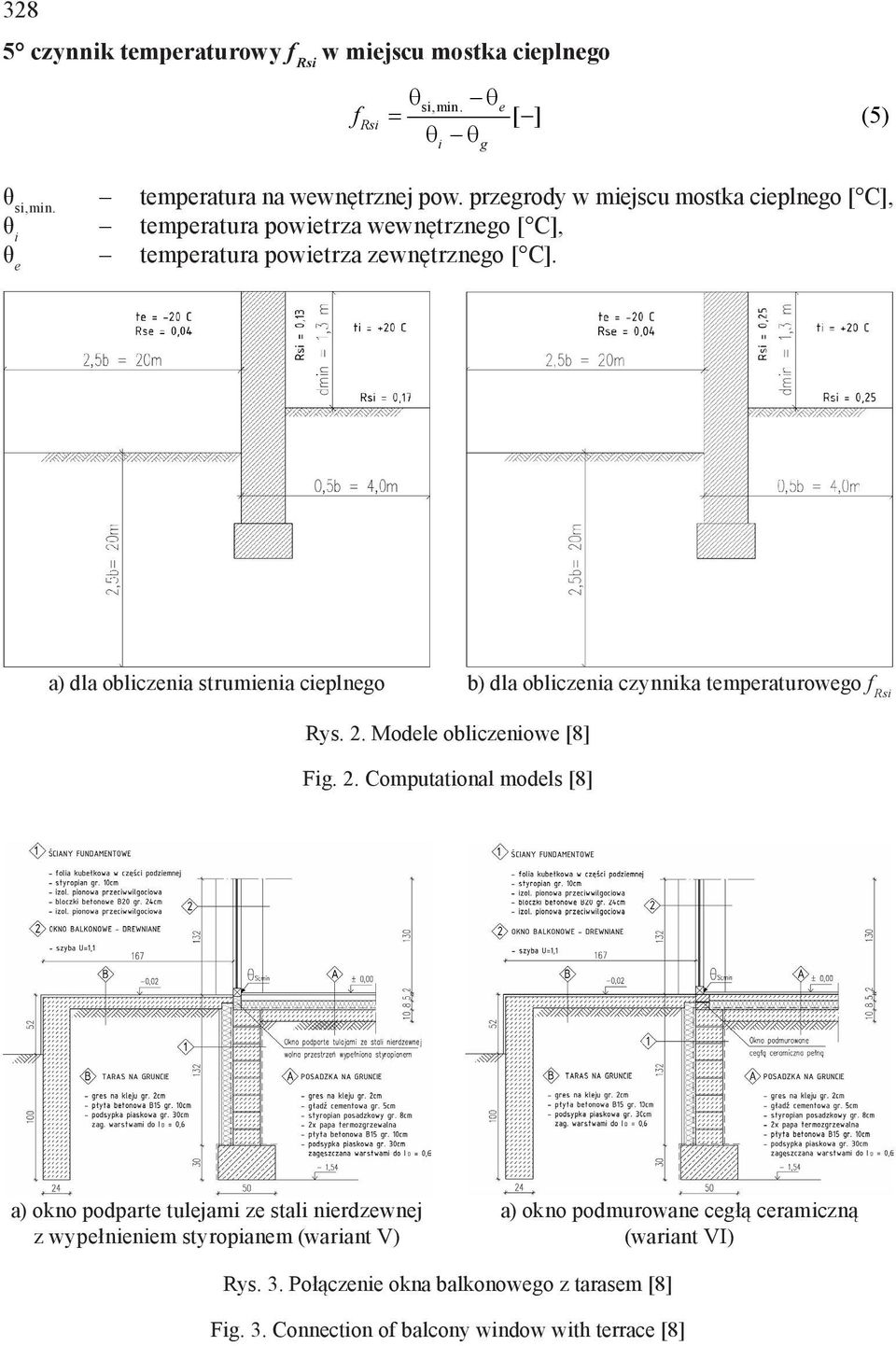 a) dla obliczenia strumienia cieplnego b) dla obliczenia czynnika temperaturowego f Rsi Rys. 2.