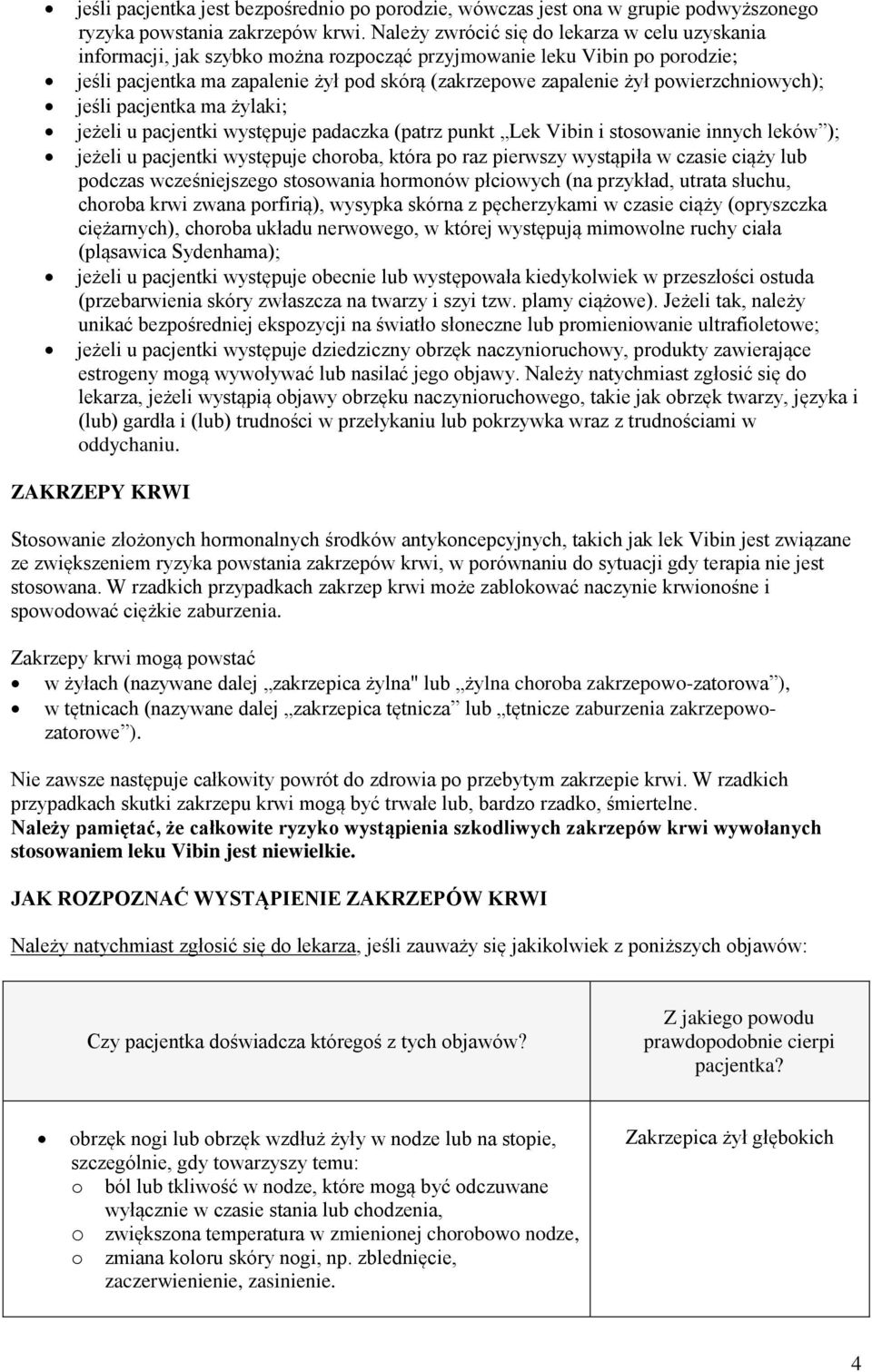 powierzchniowych); jeśli pacjentka ma żylaki; jeżeli u pacjentki występuje padaczka (patrz punkt Lek Vibin i stosowanie innych leków ); jeżeli u pacjentki występuje choroba, która po raz pierwszy