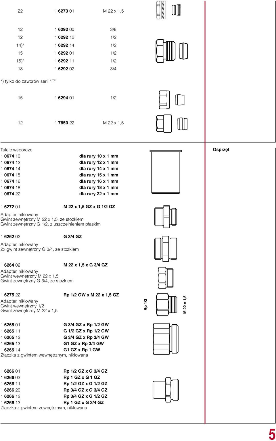 niklowany Gwint zewnętrzny, ze stożkiem Gwint zewnętrzny G 1/2, z uszczelnieniem płaskim 1 6262 02 GZ Adapter, niklowany 2x gwint zewnętrzny, ze stożkiem 1 6264 02 x GZ Adapter, niklowany Gwint