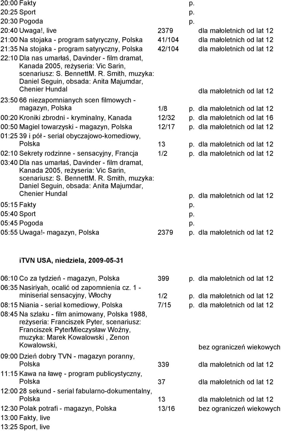 scenariusz: S. BennettM. R. Smith, muzyka: Daniel Seguin, obsada: Anita Majumdar, Chenier Hundal 23:50 66 niezapomnianych scen filmowych - magazyn, Polska 1/8 p.