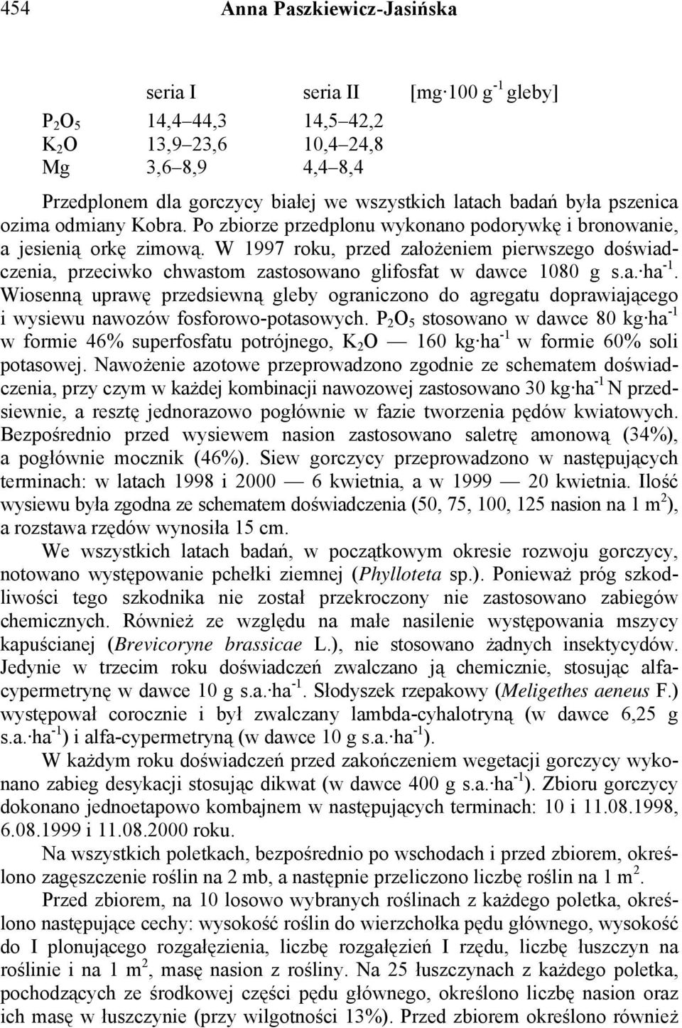 W 1997 roku, przed założeniem pierwszego doświadczenia, przeciwko chwastom zastosowano glifosfat w dawce 1080 g s.a. ha -1.