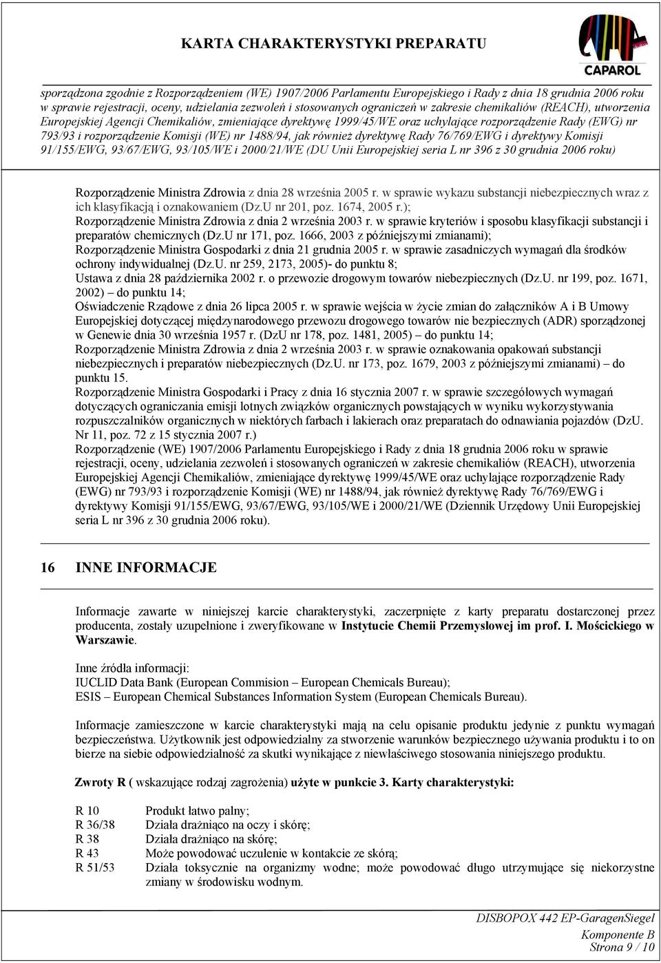 1666, 2003 z późniejszymi zmianami); Rozporządzenie Ministra Gospodarki z dnia 21 grudnia 2005 r. w sprawie zasadniczych wymagań dla środków ochrony indywidualnej (Dz.U.