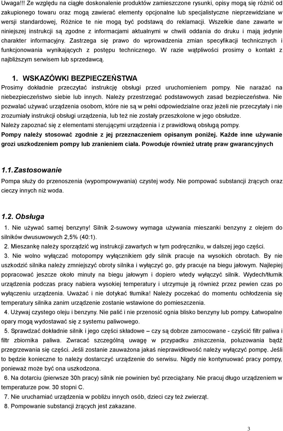 standardowej, Różnice te nie mogą być podstawą do reklamacji.