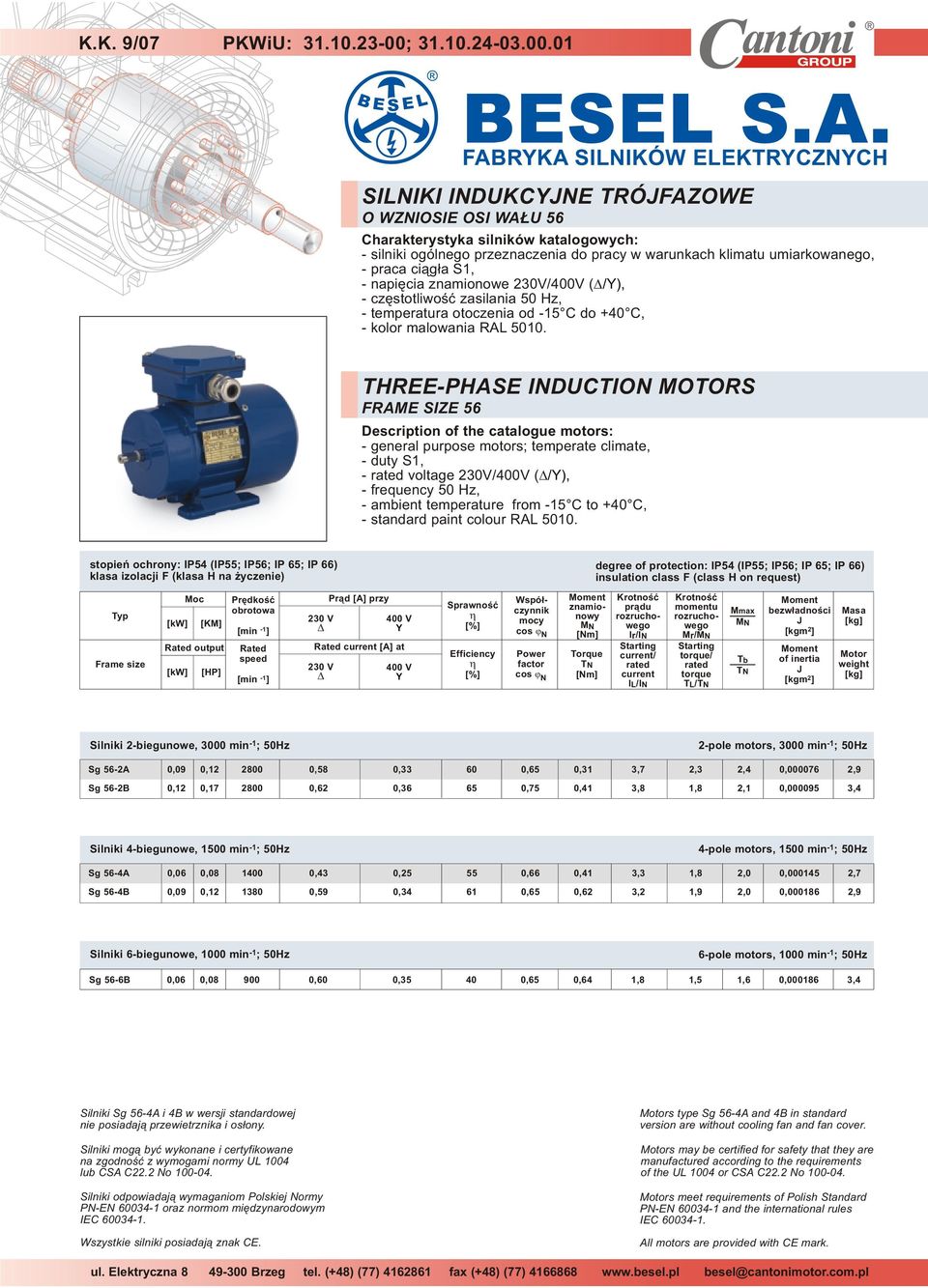 znamionowe 20V/400V (/), czêstotliwoœæ zasilania 50 Hz, temperatura otoczenia od 15 C do +40 C, kolor malowania 5010.