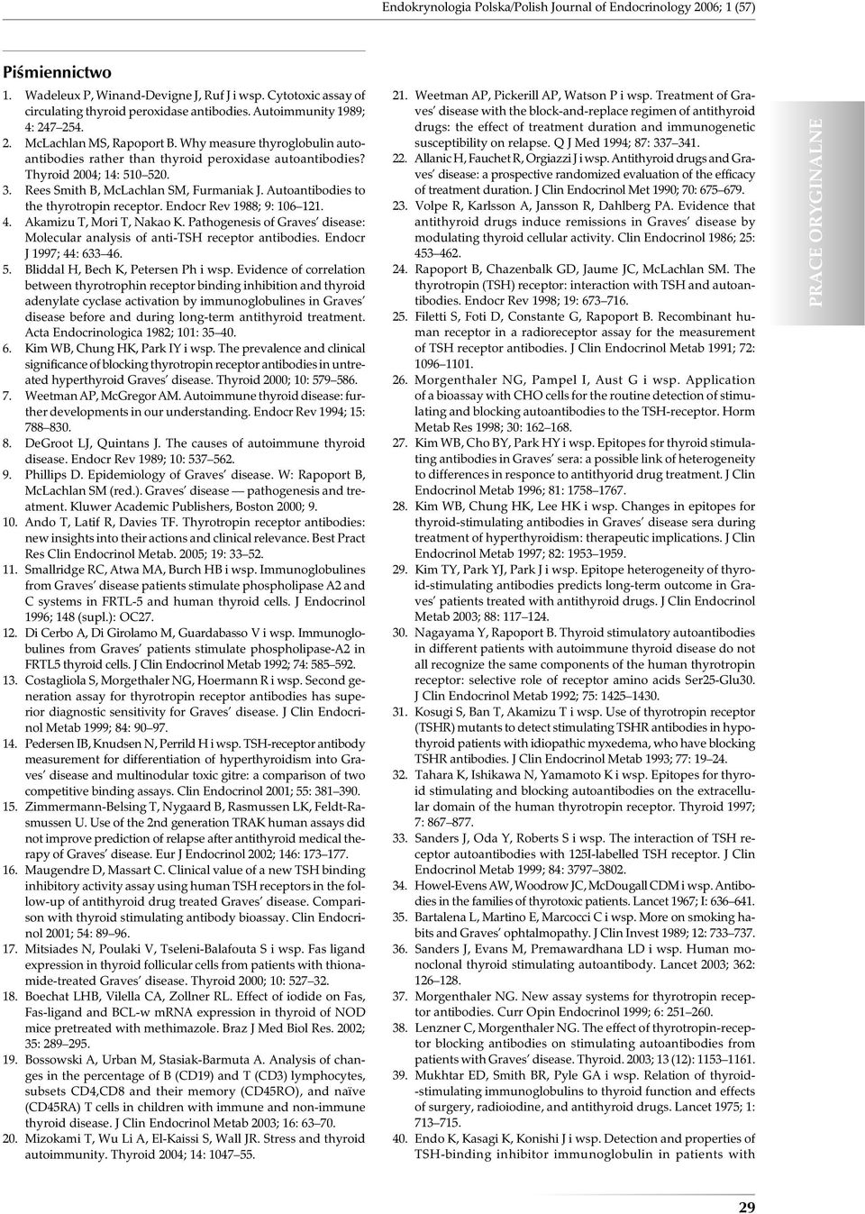 Rees Smith B, McLachlan SM, Furmaniak J. Autoantibodies to the thyrotropin receptor. Endocr Rev 1988; 9: 106 121. 4. Akamizu T, Mori T, Nakao K.