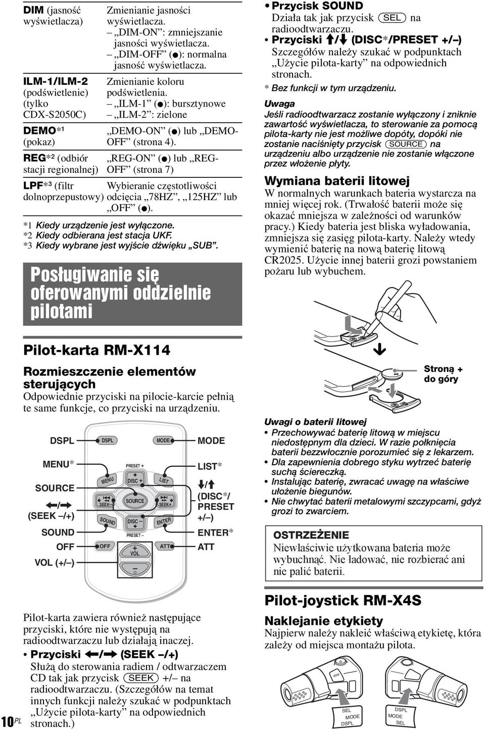 REG-ON (z) lub REG- OFF (strona 7) LPF* 3 (filtr Wybieranie częstotliwości dolnoprzepustowy) odcięcia 78HZ, 125HZ lub OFF (z). *1 Kiedy urządzenie jest wyłączone. *2 Kiedy odbierana jest stacja UKF.