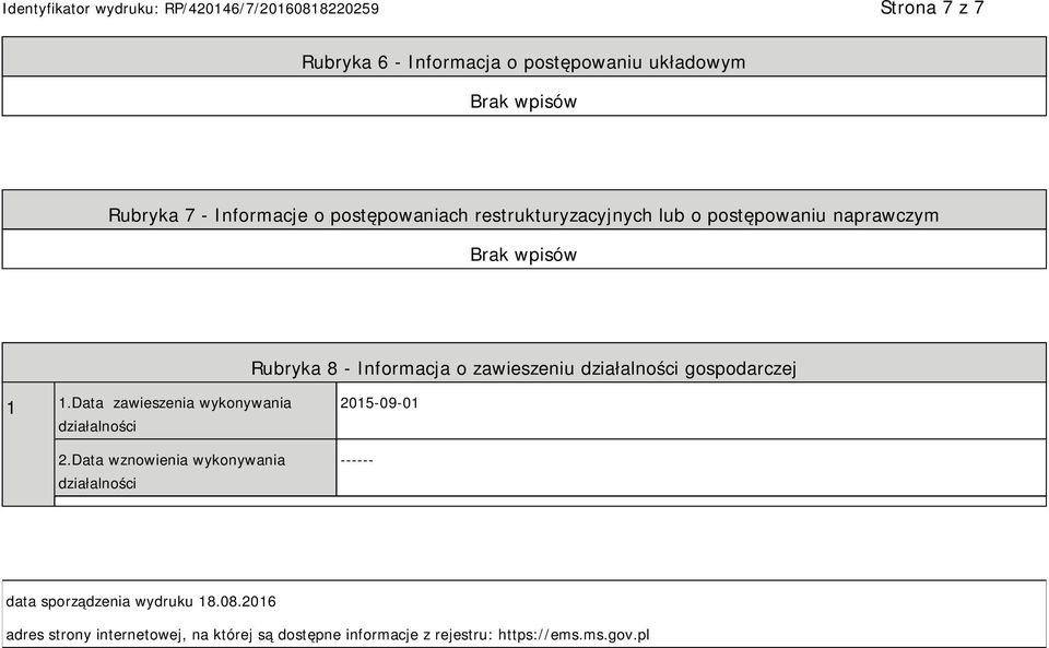 gospodarczej 1 1.Data zawieszenia wykonywania działalności 2.