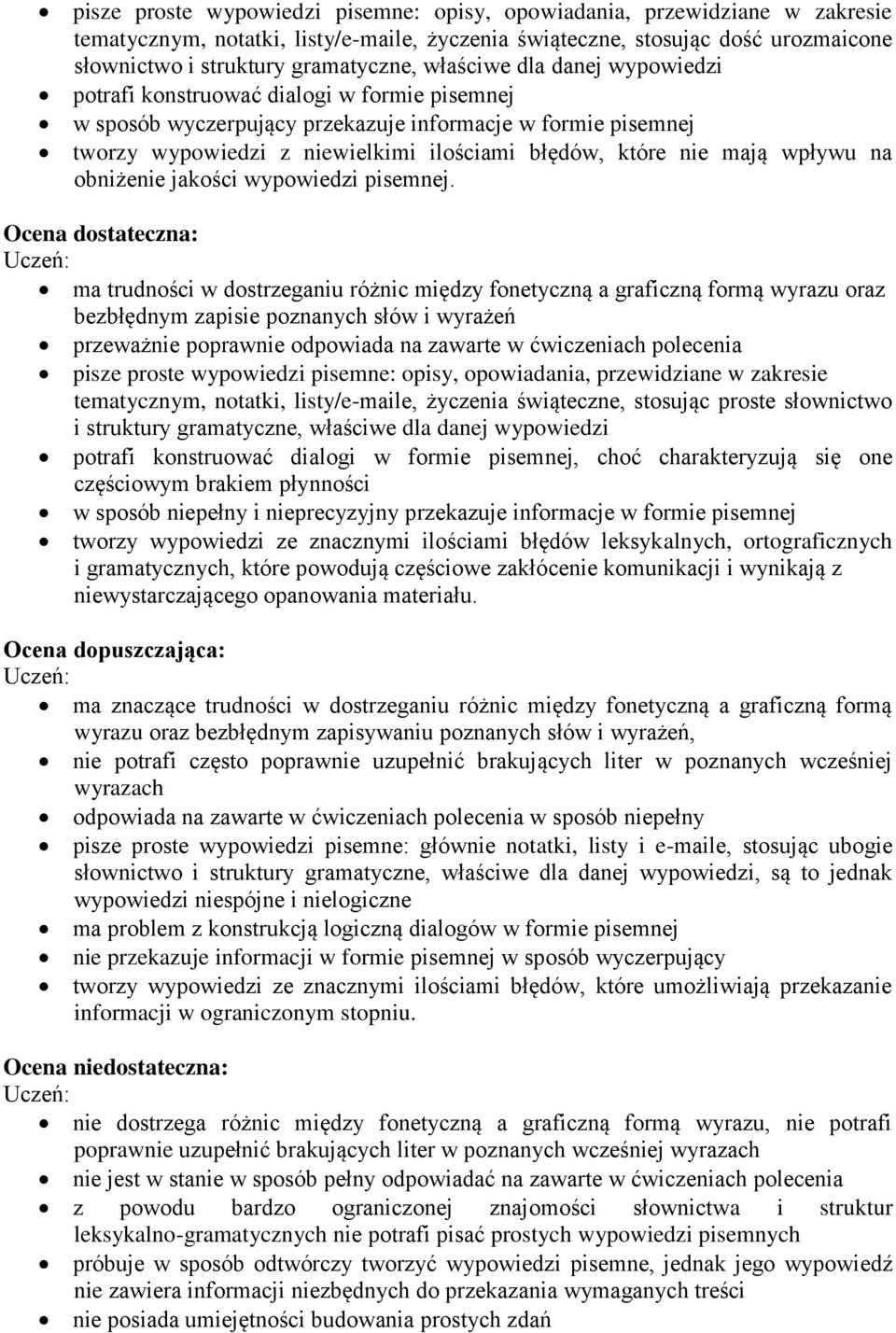 mają wpływu na obniżenie jakości wypowiedzi pisemnej.