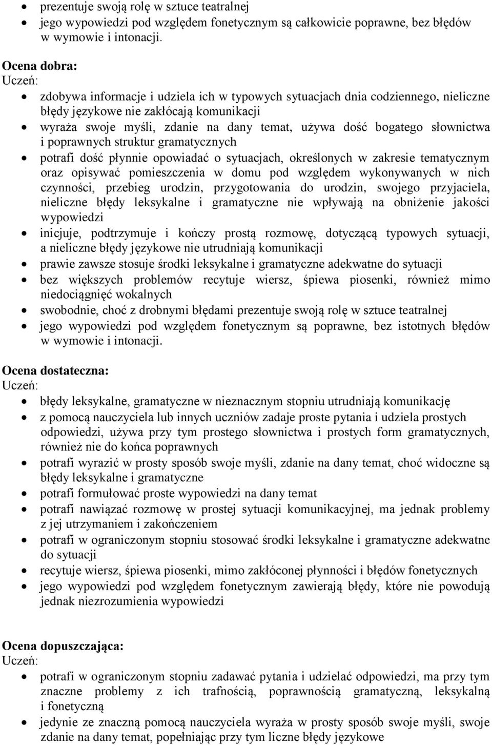 słownictwa i poprawnych struktur gramatycznych potrafi dość płynnie opowiadać o sytuacjach, określonych w zakresie tematycznym oraz opisywać pomieszczenia w domu pod względem wykonywanych w nich