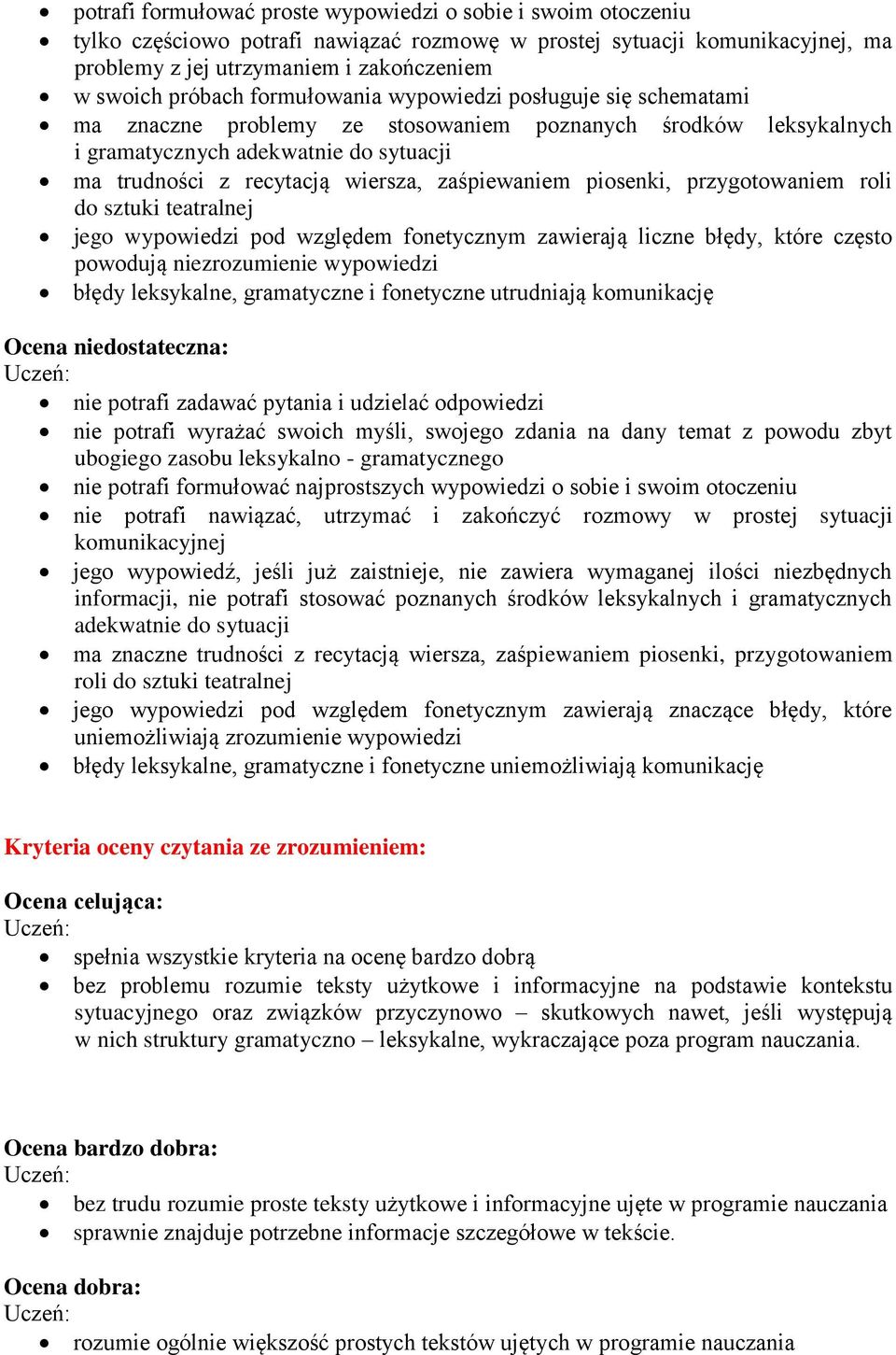 zaśpiewaniem piosenki, przygotowaniem roli do sztuki teatralnej jego wypowiedzi pod względem fonetycznym zawierają liczne błędy, które często powodują niezrozumienie wypowiedzi błędy leksykalne,