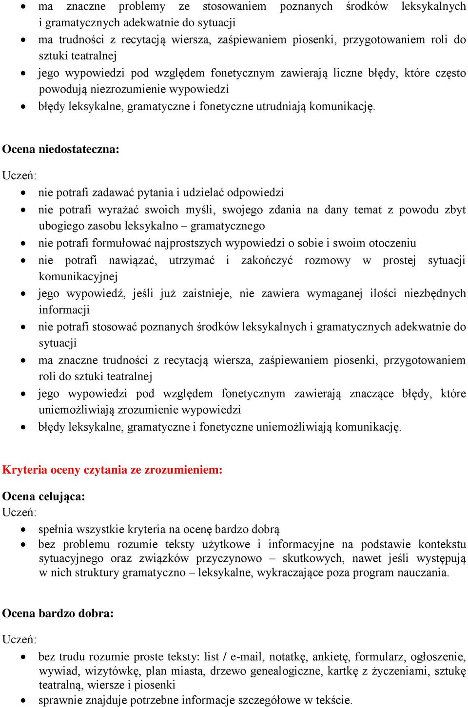 nie potrafi zadawać pytania i udzielać odpowiedzi nie potrafi wyrażać swoich myśli, swojego zdania na dany temat z powodu zbyt ubogiego zasobu leksykalno gramatycznego nie potrafi formułować