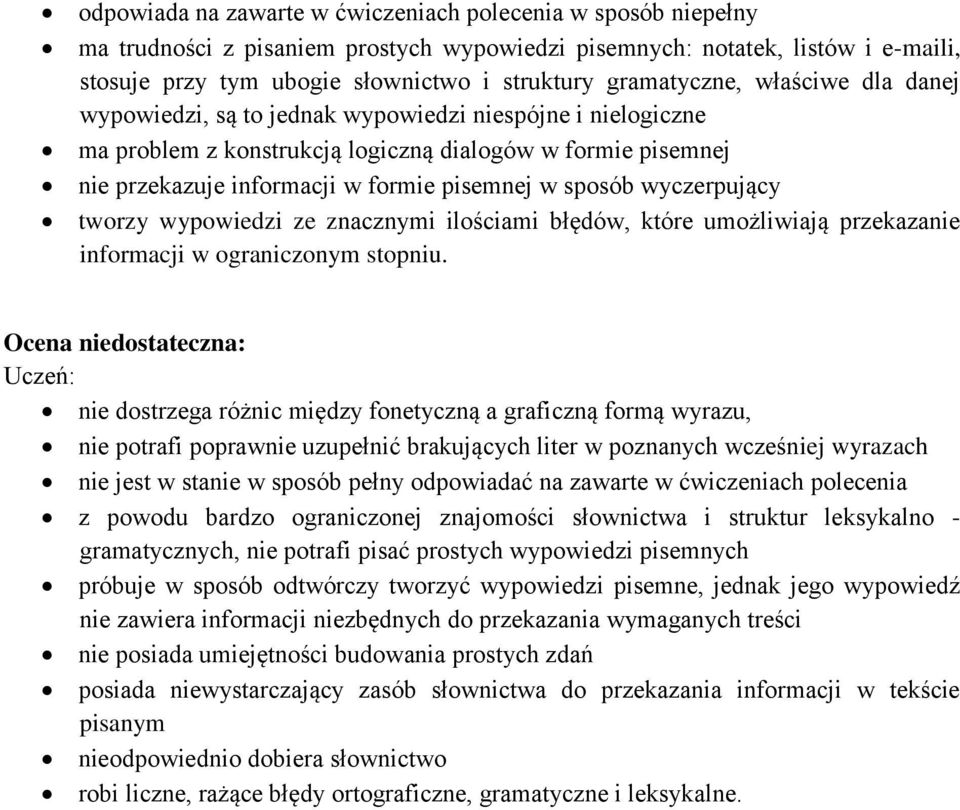 sposób wyczerpujący tworzy wypowiedzi ze znacznymi ilościami błędów, które umożliwiają przekazanie informacji w ograniczonym stopniu.