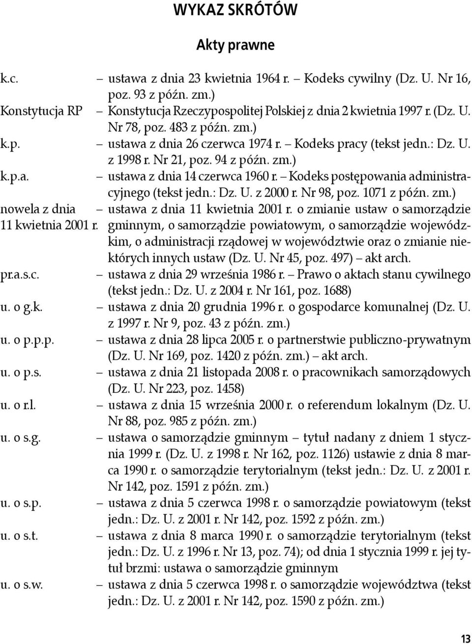 Kodeks postępowania administracyjnego (tekst jedn.: Dz. U. z 2000 r. Nr 98, poz. 1071 z późn. zm.) nowela z dnia ustawa z dnia 11 kwietnia 2001 r. o zmianie ustaw o samorządzie 11 kwietnia 2001 r.