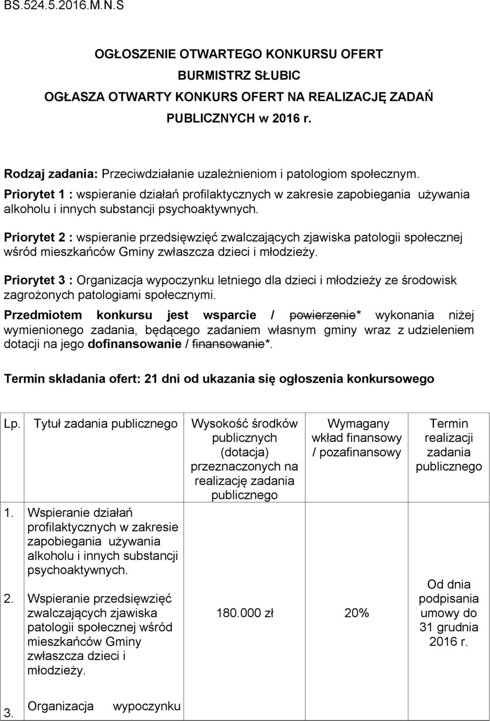 Priorytet 2 : wspieranie przedsięwzięć zwalczających zjawiska patologii społecznej wśród mieszkańców Gminy zwłaszcza dzieci i młodzieży.