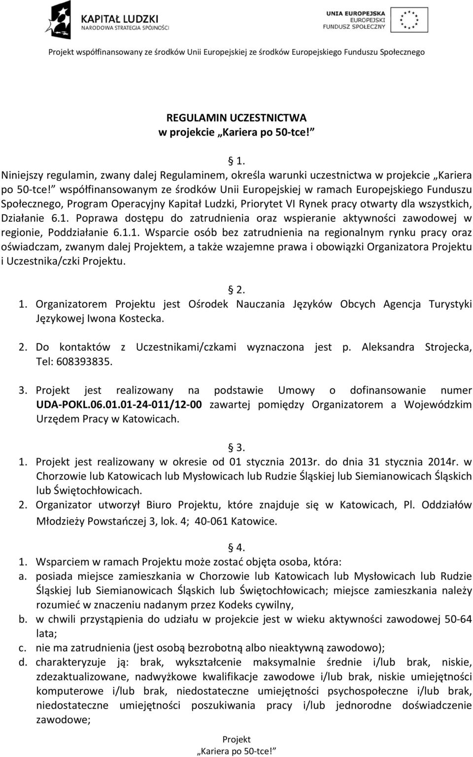 Poprawa dostępu do zatrudnienia oraz wspieranie aktywności zawodowej w regionie, Poddziałanie 6.1.