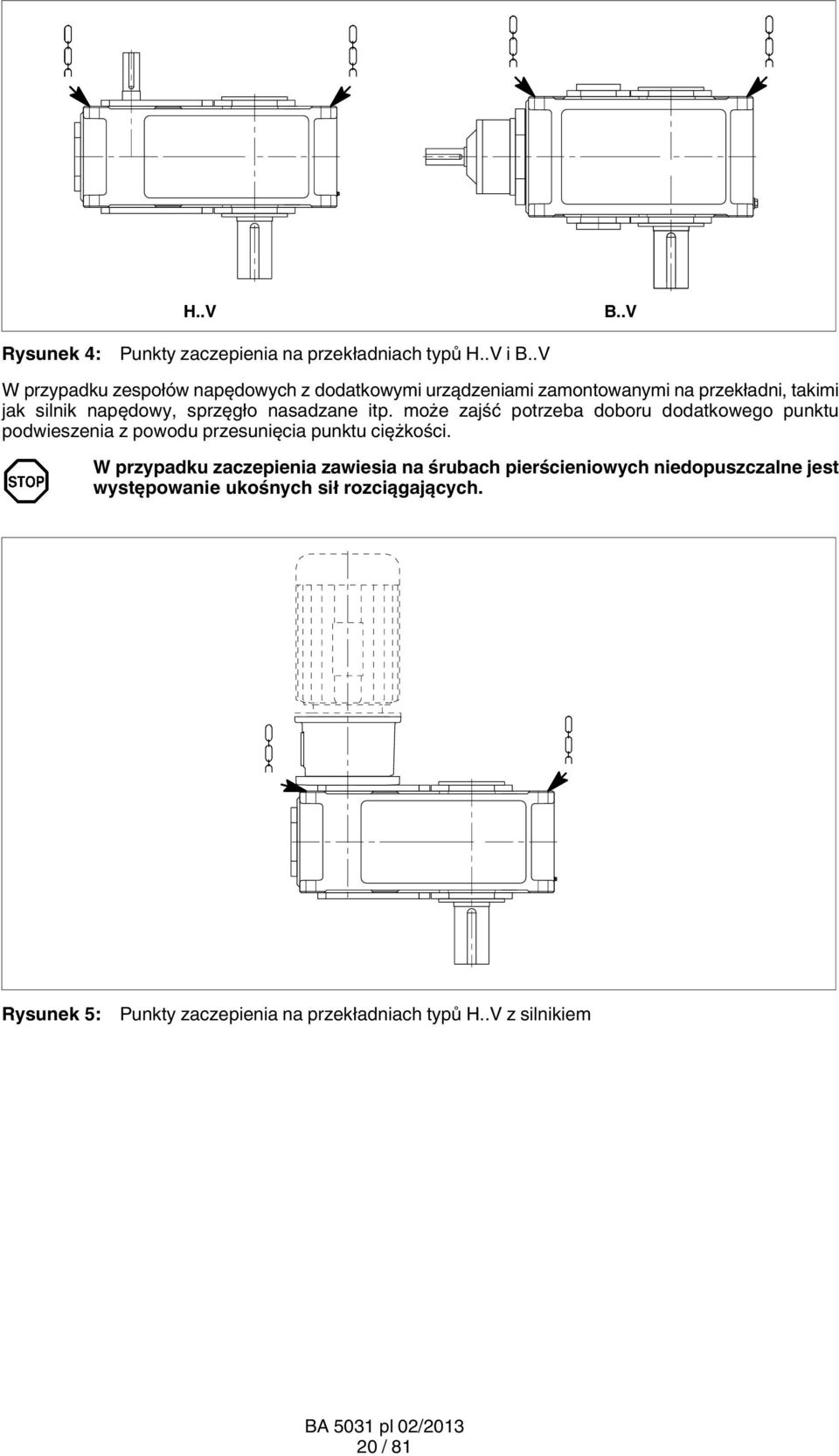nasadzane itp. może zajść potrzeba doboru dodatkowego punktu podwieszenia z powodu przesunięcia punktu ciężkości.