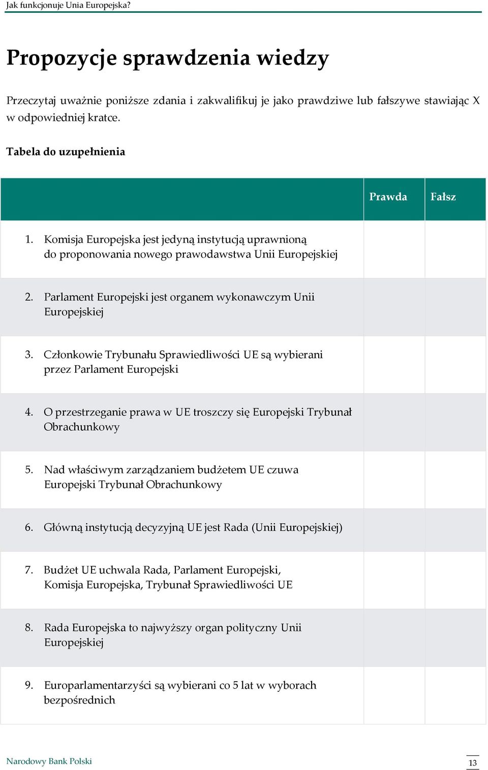 Członkowie Trybunału Sprawiedliwości UE są wybierani przez Parlament Europejski 4. O przestrzeganie prawa w UE troszczy się Europejski Trybunał Obrachunkowy 5.