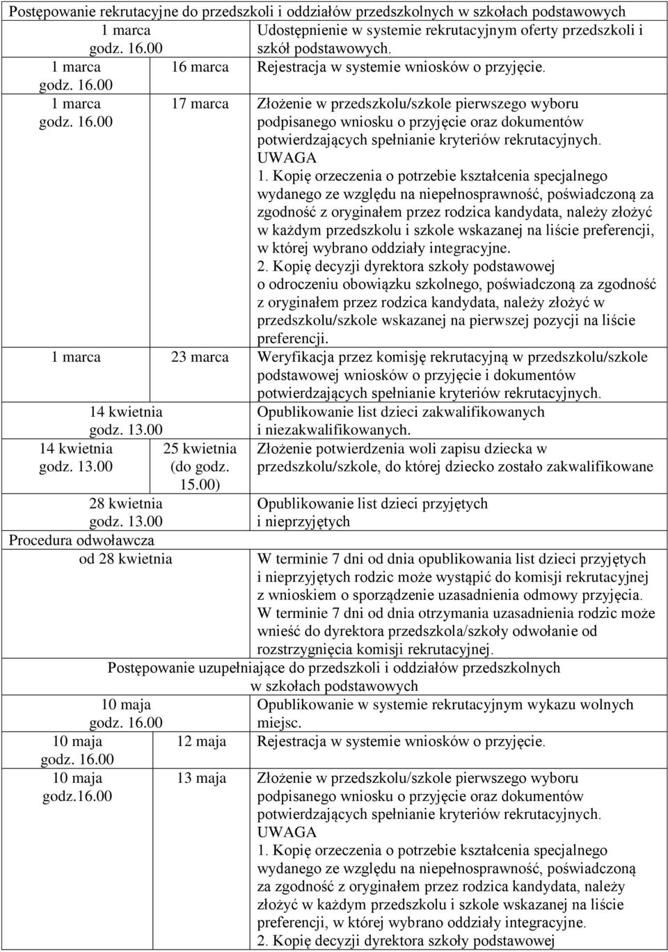 Kopię orzeczenia o potrzebie kształcenia specjalnego wydanego ze względu na niepełnosprawność, poświadczoną za zgodność z oryginałem przez rodzica kandydata, należy złożyć w każdym przedszkolu i