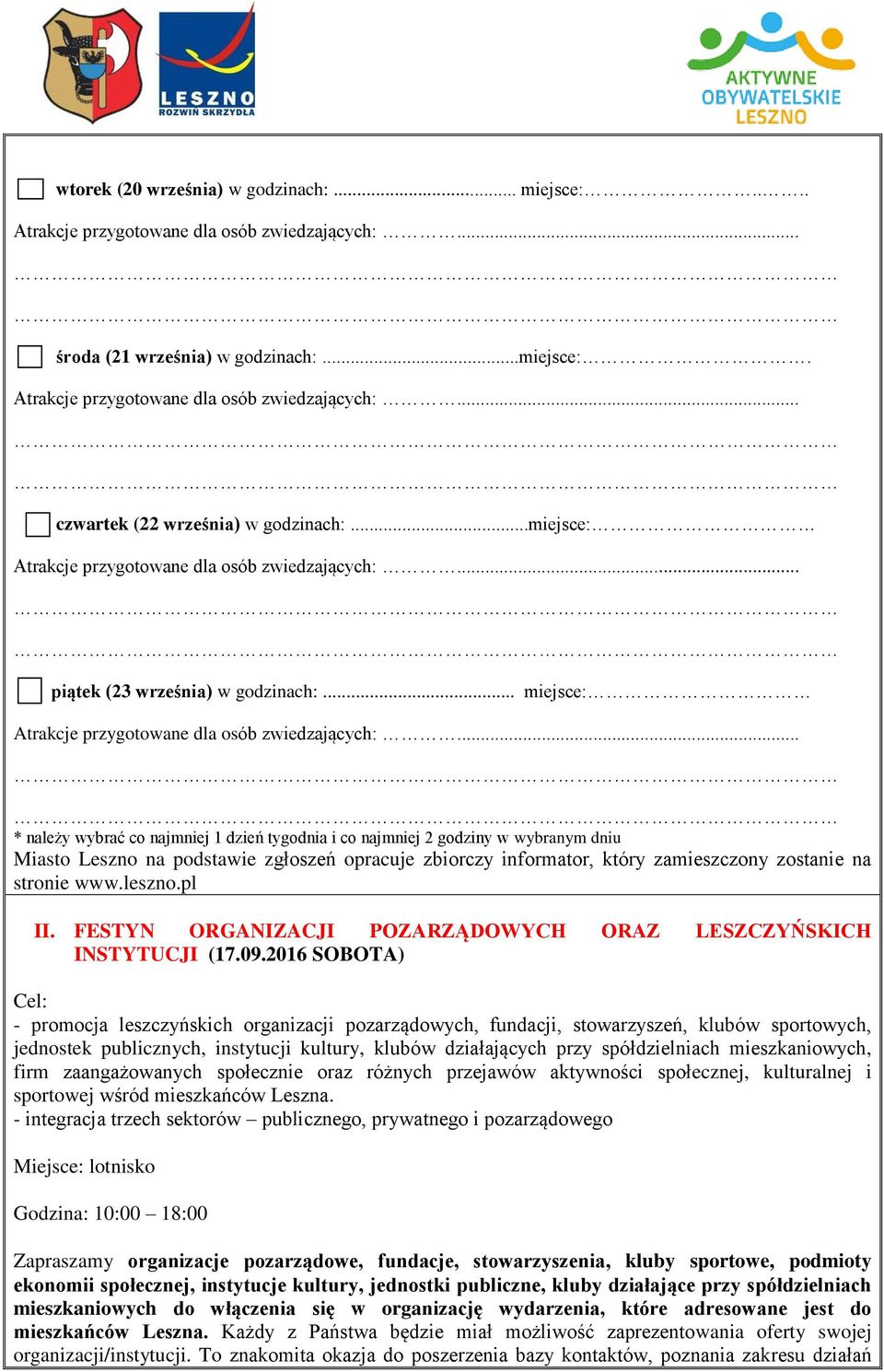 stronie www.leszno.pl II. FESTYN ORGANIZACJI POZARZĄDOWYCH ORAZ LESZCZYŃSKICH INSTYTUCJI (17.09.