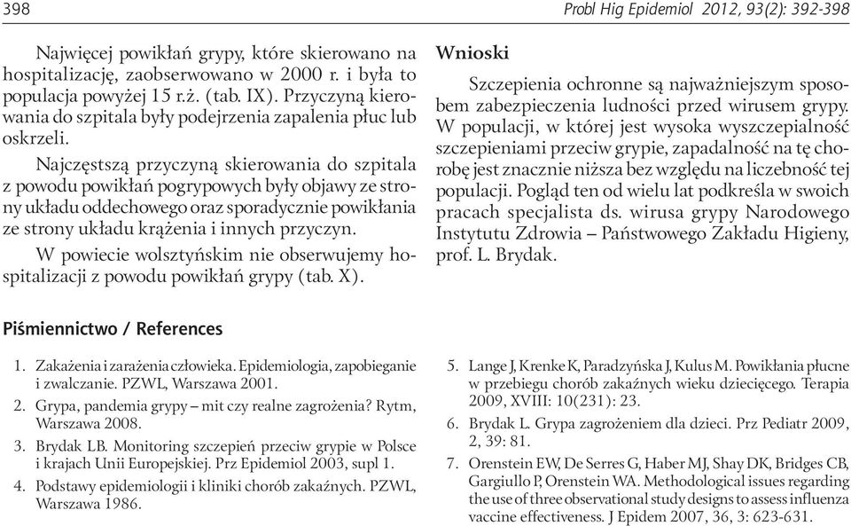 Najczęstszą przyczyną skierowania do szpitala z powodu powikłań pogrypowych były objawy ze strony układu oddechowego oraz sporadycznie powikłania ze strony układu krążenia i innych przyczyn.