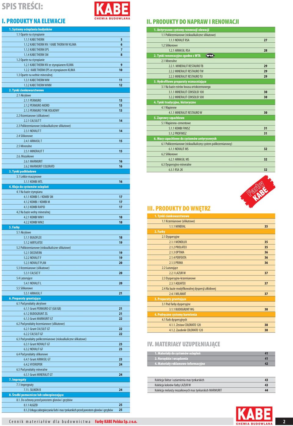 Tynki cienkowarstwowe 2.1 Akrylowe 2.1.1 PERMURO 13 2.1.2 PERMURO AKORD 13 2.1.3 PERMURO TYNK ROLKOWY 13 2.2 Krzemianowe (silikatowe) 2.2.1 CALSILIT T 14 2.