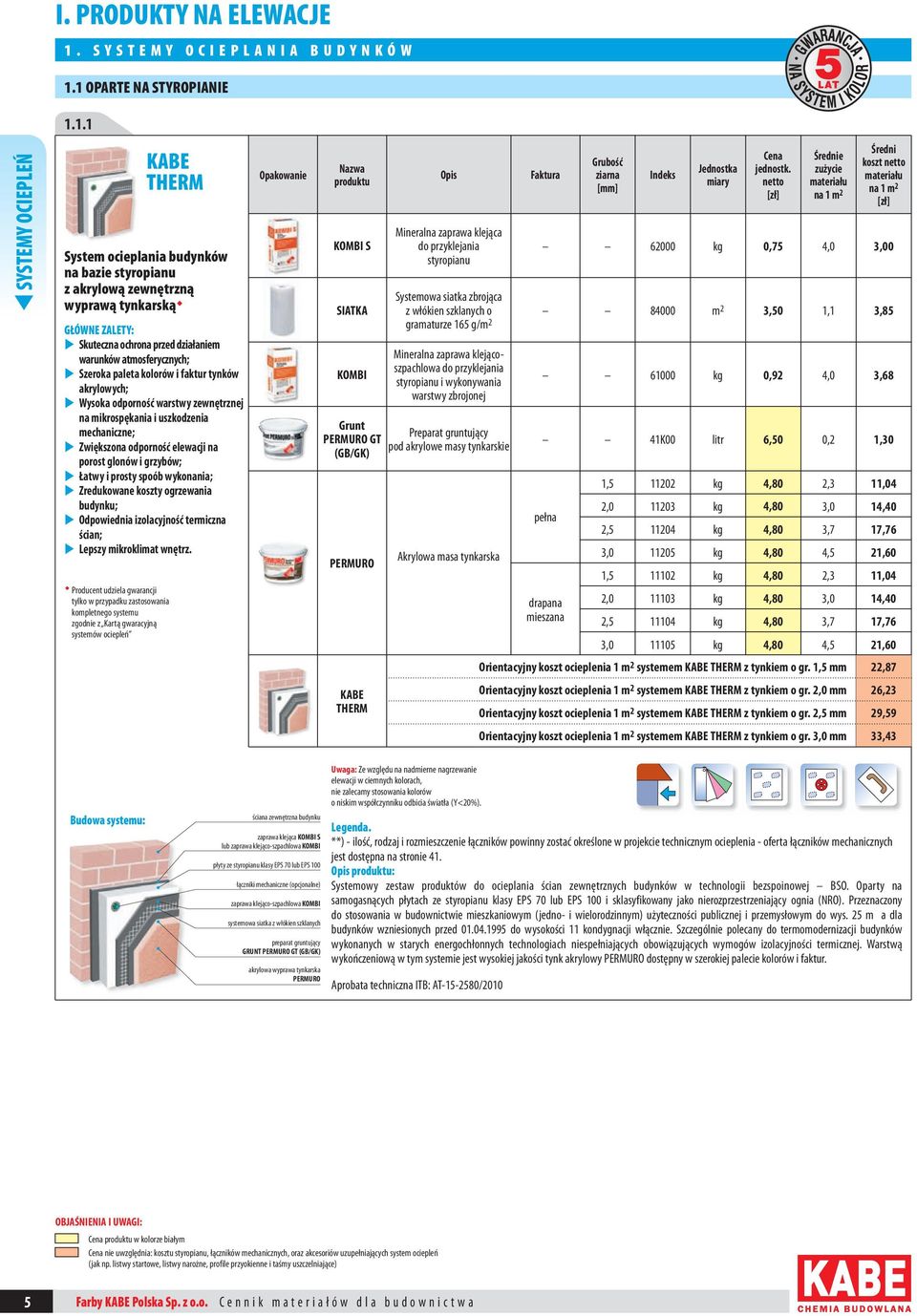 1 OPARTE NA STYROPIANIE 1.1.1 t SYSTEMY OCIEPLEŃ KABE THERM System ocieplania budynków na bazie styropianu z akrylową zewnętrzną wyprawą tynkarską u Skuteczna ochrona przed działaniem warunków