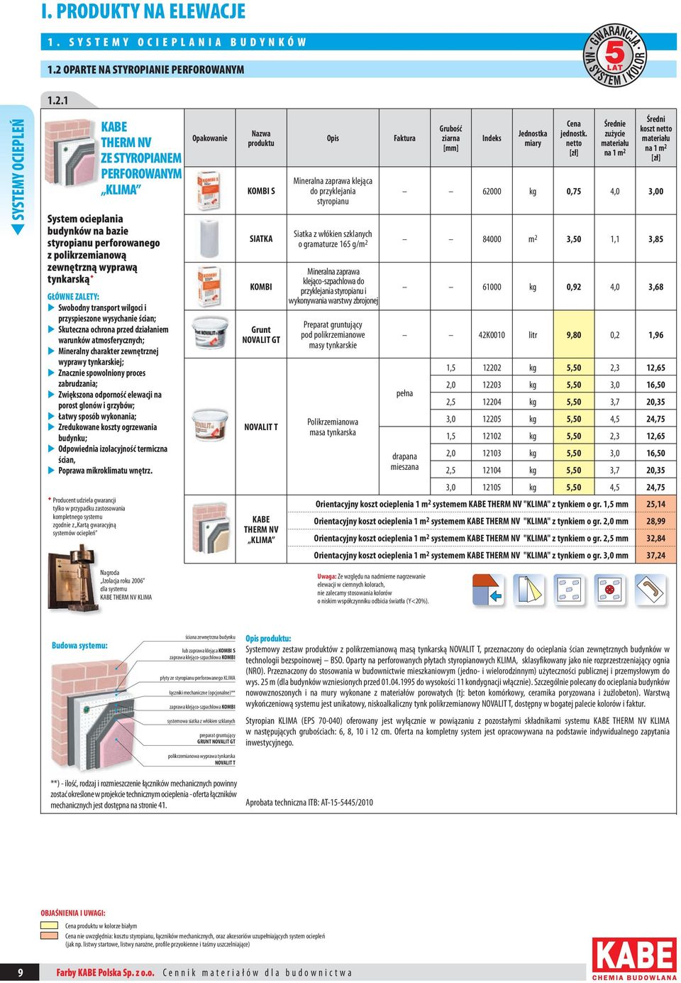 1 t SYSTEMY OCIEPLEŃ KABE THERM NV ZE STYROPIANEM PERFOROWANYM KLIMA System ocieplania budynków na bazie styropianu perforowanego z polikrzemianową zewnętrzną wyprawą tynkarską u Swobodny transport