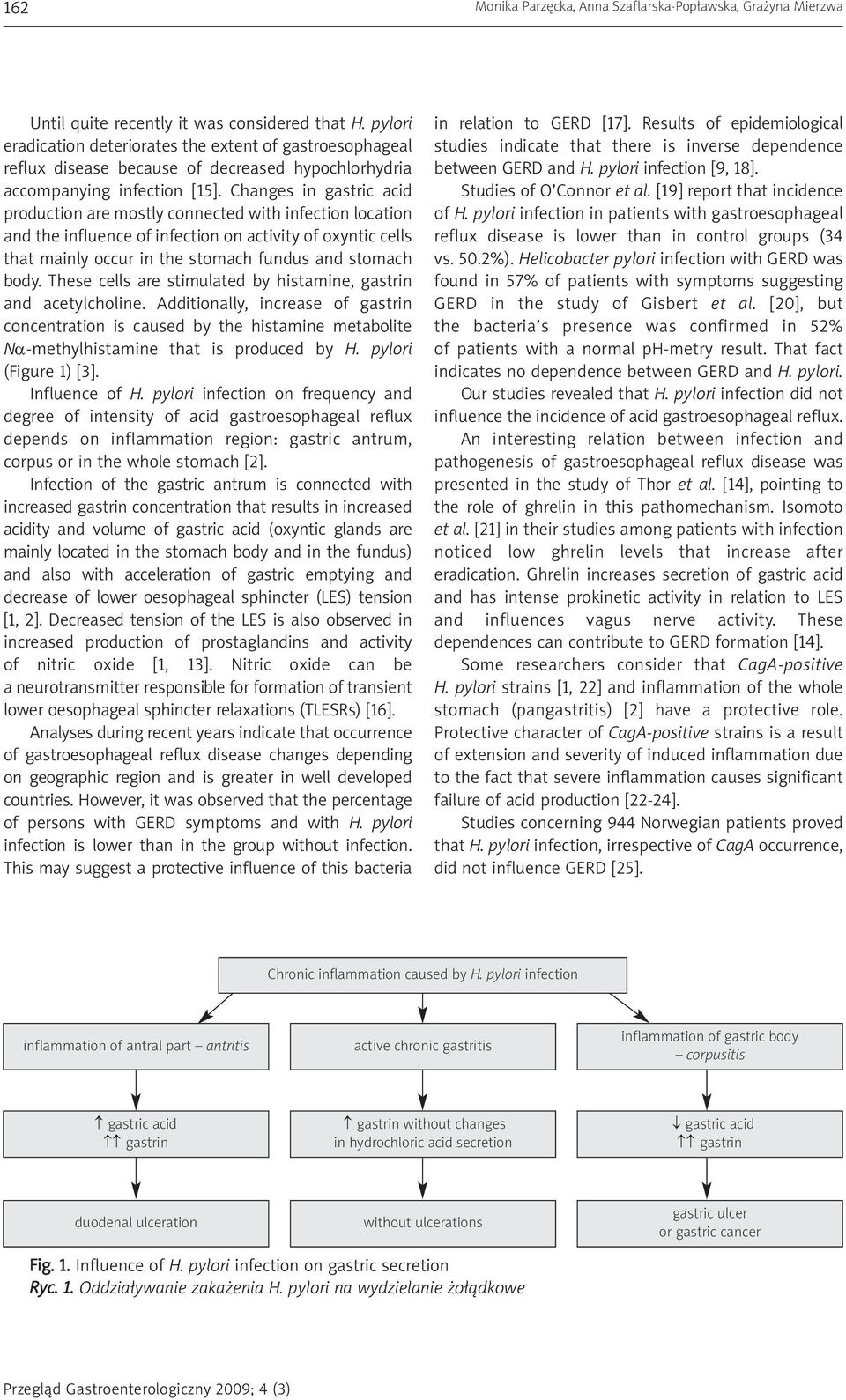 Changes in gastric acid production are mostly connected with infection location and the influence of infection on activity of oxyntic cells that mainly occur in the stomach fundus and stomach body.