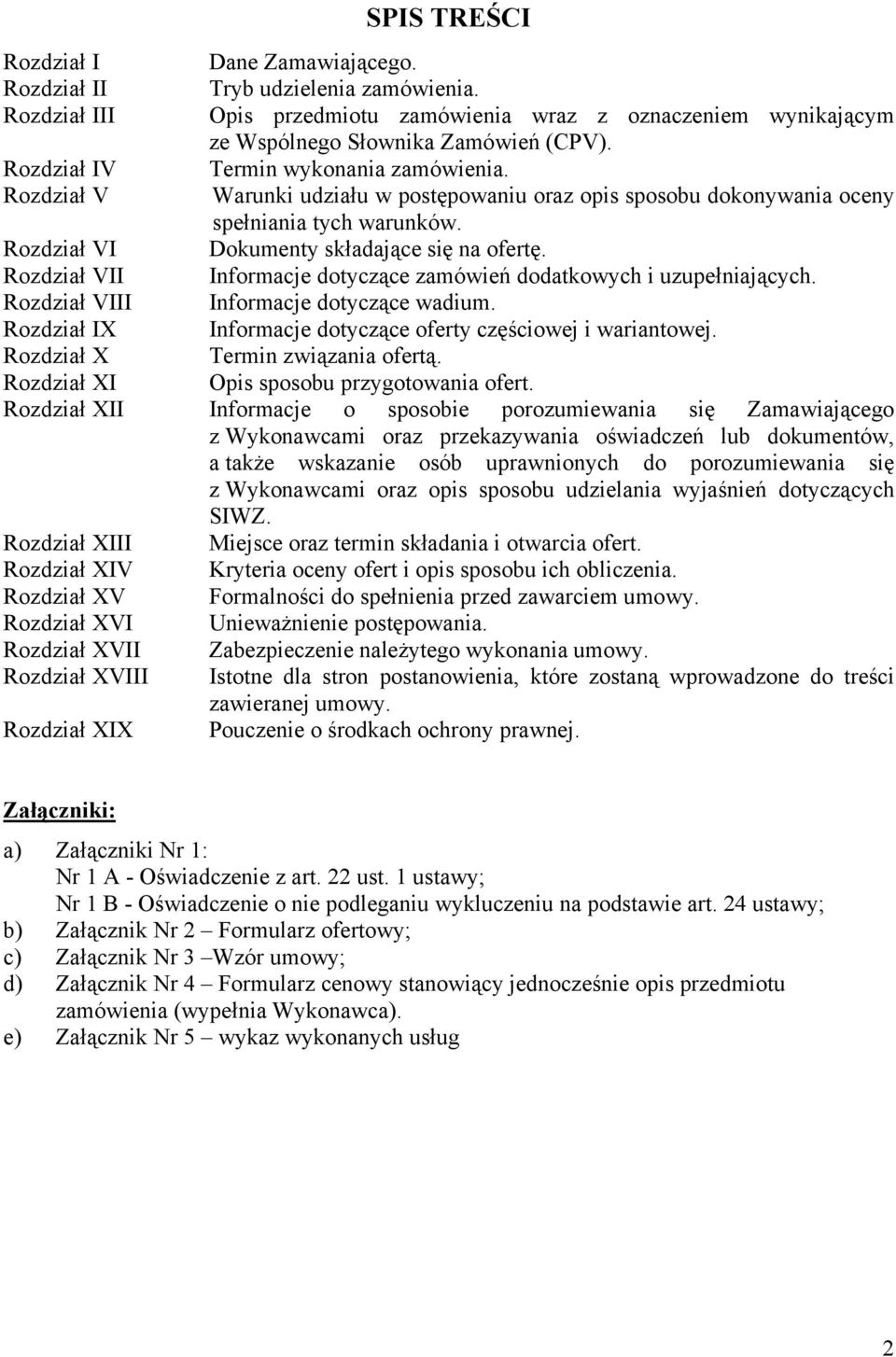 Rozdział VII Informacje dotyczące zamówień dodatkowych i uzupełniających. Rozdział VIII Informacje dotyczące wadium. Rozdział IX Informacje dotyczące oferty częściowej i wariantowej.