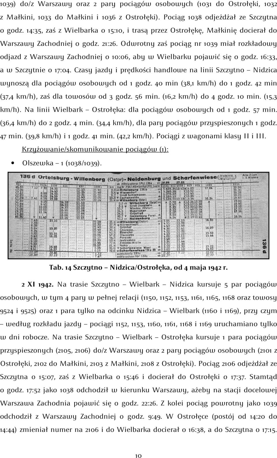 Odwrotny zaś pociąg nr 1039 miał rozkładowy odjazd z Warszawy Zachodniej o 10:06, aby w Wielbarku pojawić się o godz. 16:33, a w Szczytnie o 17:04.