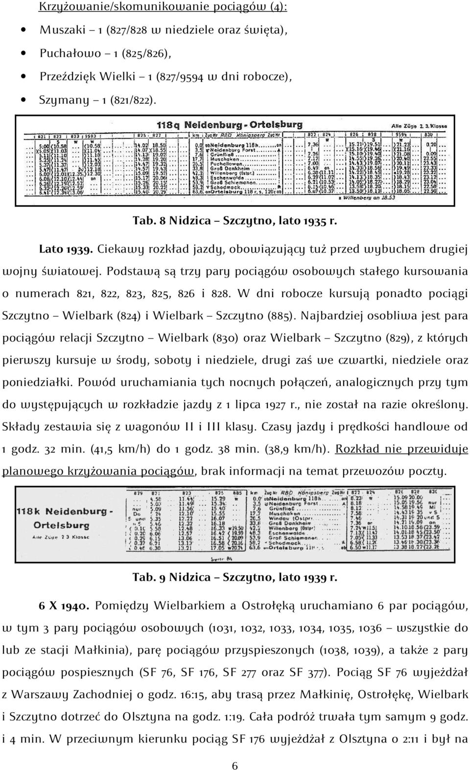 Podstawą są trzy pary pociągów osobowych stałego kursowania o numerach 821, 822, 823, 825, 826 i 828. W dni robocze kursują ponadto pociągi Szczytno Wielbark (824) i Wielbark Szczytno (885).